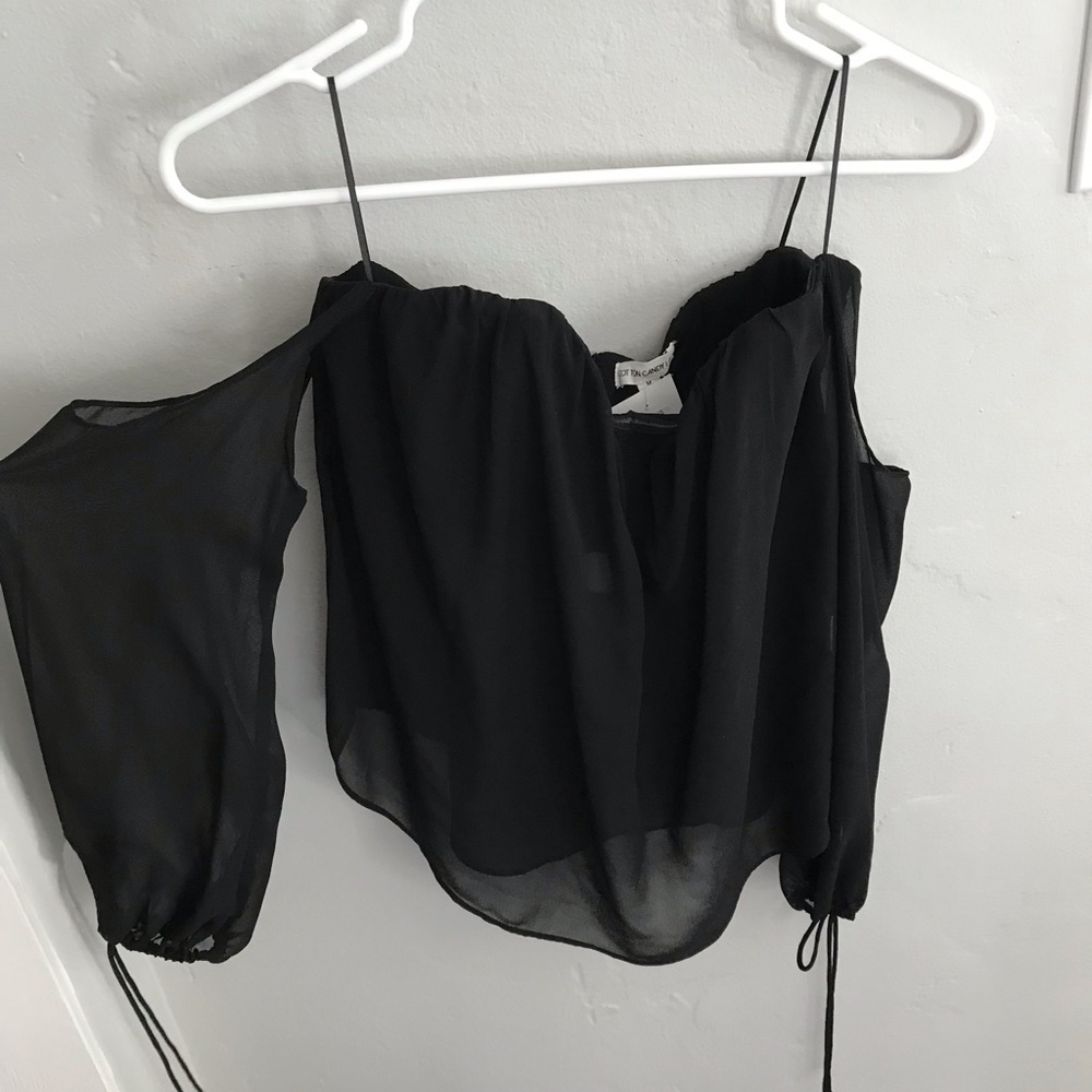 Black sheer strapless cold shoulder top